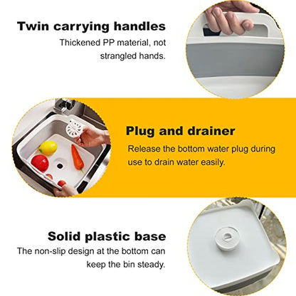 Collapsible Dish Basin & Sink Tub with Drain Plug – 2.4 Gal Baby Bottle Wash Basin, Bottle Washing Bin for RV, Camping, Kitchen | Collapsible Water & Bottle Basin (Grey) - color: Grey 1