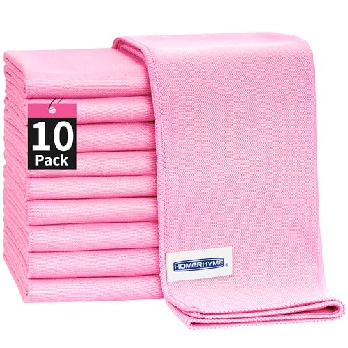 Microfiber Cleaning Cloth - 10 Pack Glasses Cleaning Cloth, 16" x 14" Window Cleaning Rags, Streak Free Lint Free Polishing Cloths Wipes for Eye Glass, Stainless Steel, Windshield, Pink - color: Pink, size: 16" x 14"