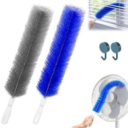 Bendable Microfiber Head, 2026 New Reusable Dust Remover Fan Blades Cleaner Brush, Multi Purpose Washable Brush for Electric Fans Air Conditioning, Home Car Vents, Curtain (Blue+Gray) - color: Blue+gray