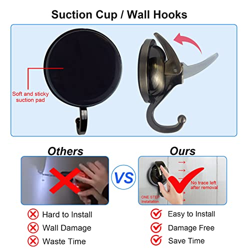 Heavy Duty Vacuum Suction Shower Hooks - Glass Suction Cup Bathroom Robe Hooks, Reusable, No Hole Punched - Bronze, 4 Pack - color: Bronze, size: 4 Pack