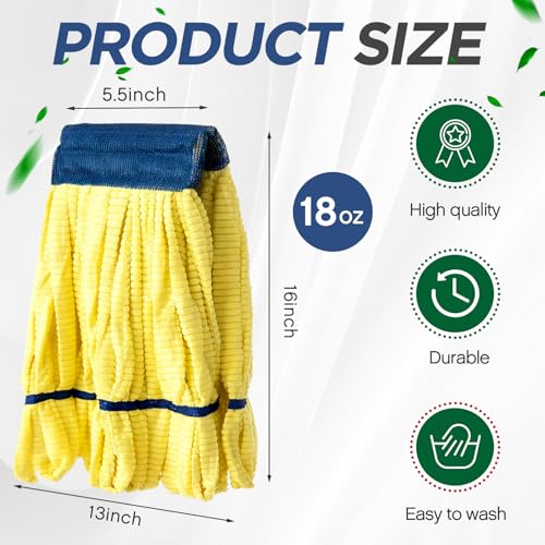 Hushee 12 Pack Large Microfiber Tube Mop Heads 18 oz Heavy Duty Commercial Industrial Wet Mop Head Refill Reusable Machine Washable Looped End Mopheads for Hardwood, Tile, Laminate Floors (Yellow) - color: Yellow