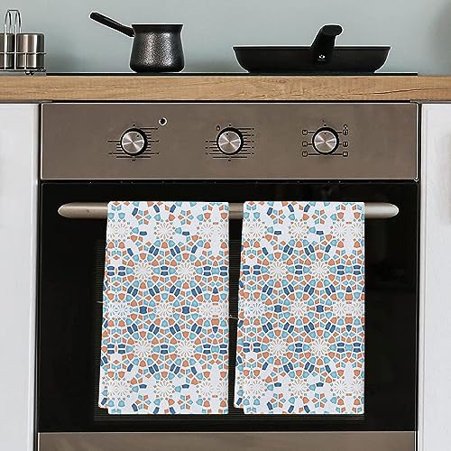 Geometric Circle Gradient Kitchen Towel Set of 4, Absorbent Microfiber Hand Towels for Kitchen Bathroom Bar Decorative Blue and White Porcelain Texture Ultra Soft Resuable Cleaning Cloths Fast Drying - size: 4PCS-18" x 28"