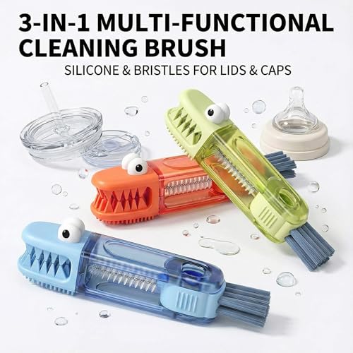 3 in 1 Cup Lid Cleaning Brush, 360° Rotating Bottle Brush for Water Bottles, Multifunctional Crevice Cleaner for Tumblers Kitchen (Crocodile) - color: Crocodile