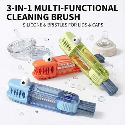 3 in 1 Cup Lid Cleaning Brush, 360° Rotating Bottle Brush for Water Bottles, Multifunctional Crevice Cleaner for Tumblers Kitchen (Crocodile) - color: Crocodile