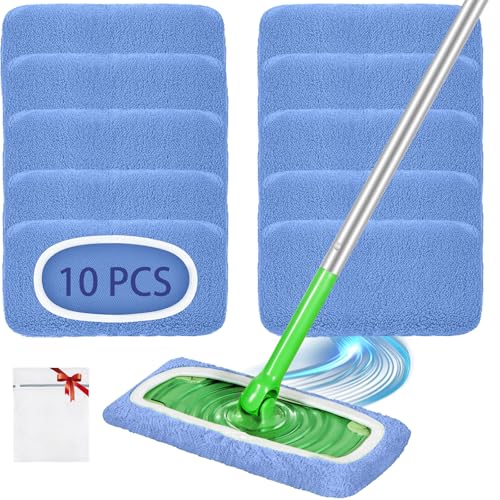 Reusable Mop Pads Compatible with Swiffer Sweeper Mop, Microfiber Dry Sweeping Cloths & Machine Washable Wet Pads Refill for Use on All Sealed Floors - Stone, Hardwood, Laminate & Tile (10 Blue) - color: Blue, size: 10 Pack
