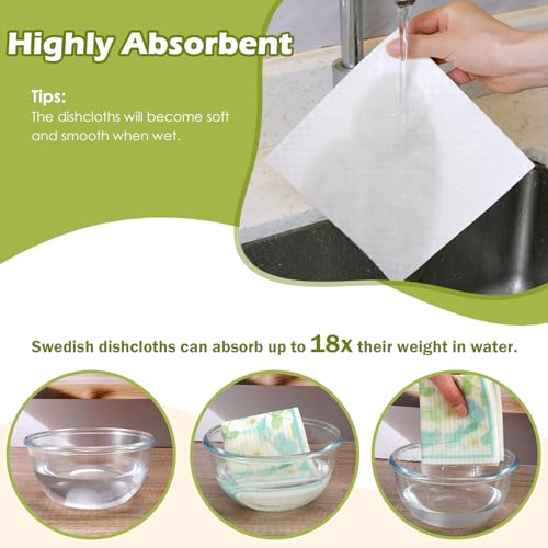6 Packs Swedish Paper Cloths for Kitchen, Reusable Paper Towels Washable Dish Rags, Highly Absorbent Kitchen Towels Quick Drying Swedish Sponge Cleaning Dish Cloths(Eucalyptus Leaves) - color: Eucalyptus Leaves