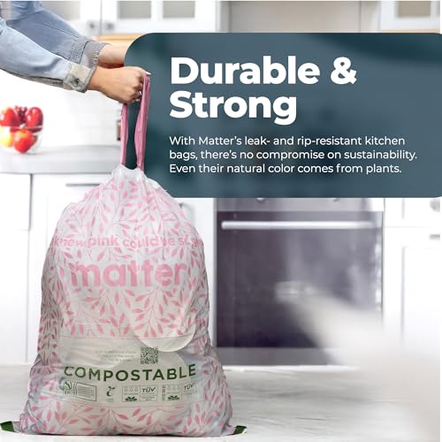 Matter Compostable Variety Pack 3 Gallon and 13 Gallon Kitchen Trash Bags with Drawstring, Unscented, Durable, Leak-Resistant, Eco-Friendly, 70 Count - style: 13 Gallon and 3 Gallon Variety Pack