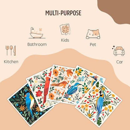 Swedish Dishcloths for Kitchen, 5 Pack Reusable Paper Towels Washable, Super Absorbent Kitchen Towels, No Odor Dish Rags, Biodegradable, Quick Drying, Dishwasher Safe - color: 5 Count- Flowers and Birds