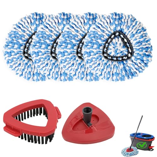 6PCS Spin Mop Replacement Heads,with Only Fit for RinseClean 2-Tank System,Machine Washable & Easy to Replace.Including 4 Spin mop Replacement Heads, 1 Brush Head and 1 Base - size: 4+1+1PCS
