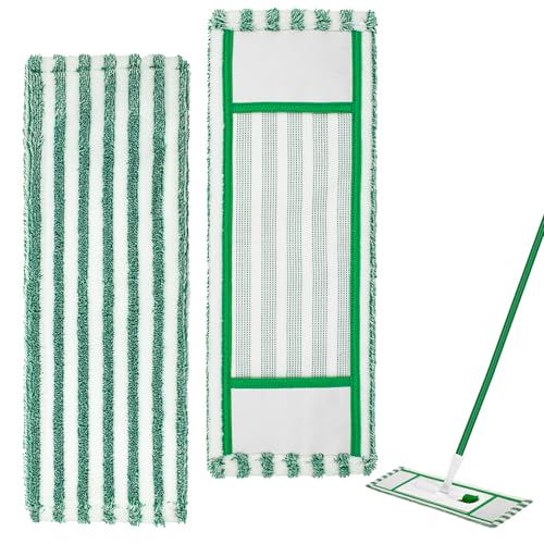 Microfiber Mop Pad Refills Compatible with Libman Wet & Dry Microfiber Mop,Reusable Mop Head Replacement for Multi Surface Floor Wet/Dry Cleaning,2 Pack Microfiber Dust Mop Pads Refills,Green/White