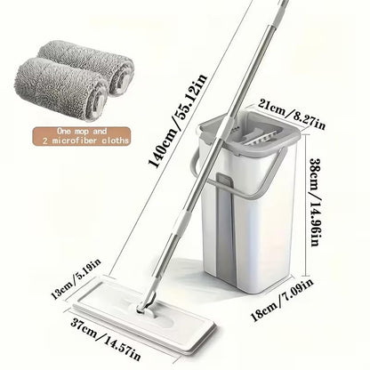 Mop and Bucket Set with AUTO Pump, 3-Zone Separate Dirty and Clean Water, Flat Mop and Bucket System with Wringer and Wheels, 2 Reusable Microfiber Pads, One-Touch Water Filling for Home Cleaning