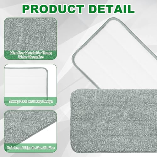 uxcell 2Pcs Microfiber Mop Pads, 11.8x5.5 Reusable Replacement Flat Mop Pad Refills with Hook-and-Loop for Home Office Restaurant Surface/Hardwood Floor Cleaning, Grey - color: Gray
