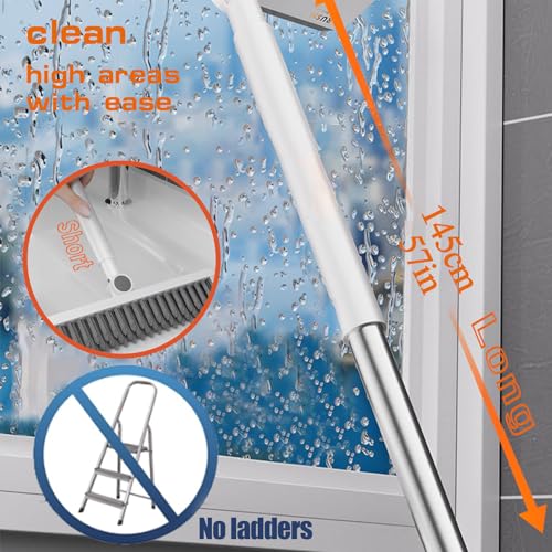 Floor Scrubbing Brush with 57" Adjustable Long Handle,3 in 1 Living Grout Brush with Squeegee,V-Shape Stiff Brush Bristle,Heavy Duty Bathroom Cleaning Brush for Tile,Deck,Patio,Wall,Garage,Kitchen,Blu - style: Blue