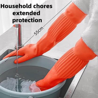 21.7inch Extra Long Latex Cleaning Gloves Waterproof Heavy Duty Rubber Reusable Dish wash Household Cleaning - color: Red