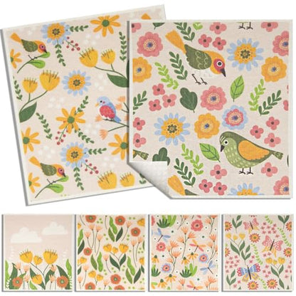 6 - Pack Swedish Kitchen Dish Cloths - Reusable Paper Towels for Counters & Dishes - Eco Friendly Cellulose Sponge Cloth (Broken Flowers) - color: H-broken Flowers