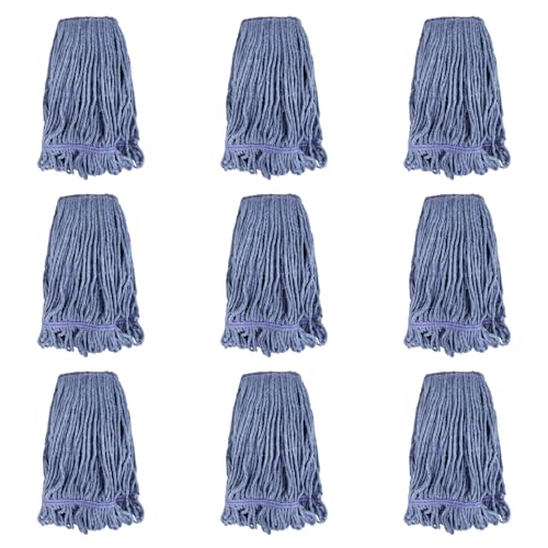Commercial Heavy Duty Mop Heads Replacement for Rubbermaid: 9 Packs Industrial Wet Mop Head for Floor Cleaning - Commercial Products Looped End String Head Refills - color: 9 Count-blue