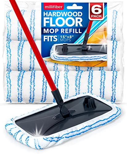 Millifiber Microfiber Mop Refills 15x8 Inches, 6-Pack (Mop is Not Included) - color: White-grey, size: 6 Count (Pack of 1)