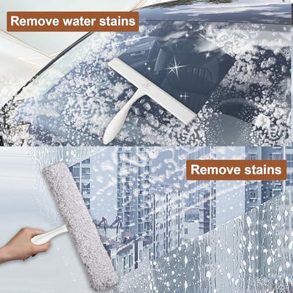Shower Squeegee for Glass Doors & Microfiber Scrubber Kit 11Inch Window Washing Tools with Non-Slip Handle and Adhesive Hook - color: White+grey