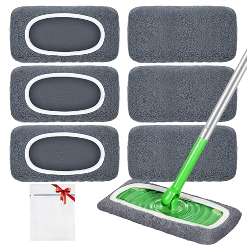 Reusable Dry Sweeping Cloths Microfiber Wet Pads Refill Compatible with Swiffer Sweeper Mop, Machine Washable Sweeping Mop Pads for Use on All Sealed Floors - Stone, Hardwood, Laminate & Tile (6 Grey) - color: Grey, size: 6 Pack