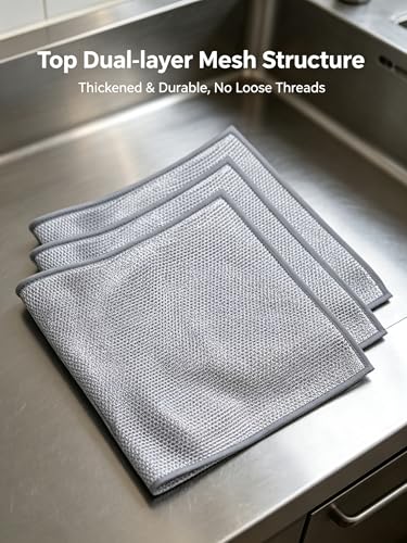 12 Pcs Non Scratch Wire Dishcloth, Metal Dishwashing Rag for Kitchen Sinks Dishes Stove Top, Versatile Durable Odor-Free Effective Mesh Cleaning Tool, 20cm x 20cm Silver