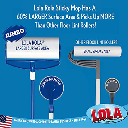 LOLA Rola PET Hair Remover Sticky Mop, Giant Floor Lint Roller, 9" x 3.5", Extender Handle, Largest Head, Traps Hair, Dust, Dirt, Extra Sticky Sheets - size: 1 Set, style: Mop w/ Extender Handle