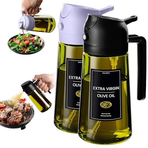 CXINYI - 16oz/470ml Olive Oil Dispenser for Kitchen with Stickers - 2 in 1 Olive Oil Sprayer for Cooking, Air Fryer, and Salad, Black&Purple (Light-Proof Kitchen Gadget) - color: Black&Purple