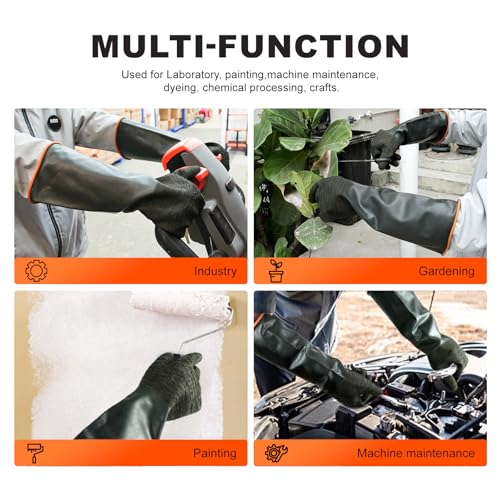 North Tower Heavy Duty Rubber Gloves, Industrial Gloves Waterproof Reusable Protective Work for Cleaning, Dishwashing, Upgraded with Non-Slip Design, Black（18in,2 pair） - size: 18”（2 pair）