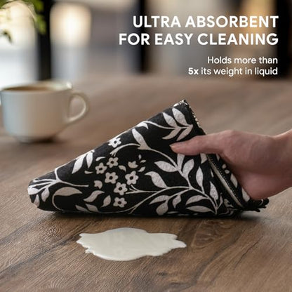 RECYCO Waffle Kitchen Towel Set of 2 - Quick Dry Microfiber Sustainable Dish Towels - Ultra Absorbent Reusable Cleaning Tea Towels - Lightweight Hand Towels,16”x 28”, Black & White Florals - color: Black & White Florals