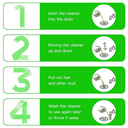 5 in 1 Compatible for Drain Snake Hair Drain with 5 Packs Drain Auger Clog Remover Cleaning Tool (Green)
