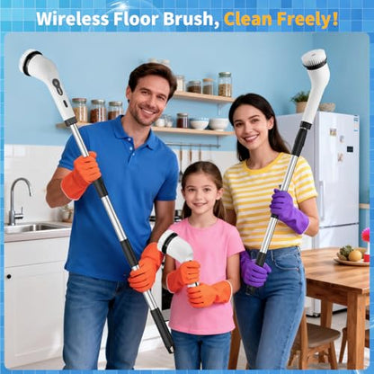 Electric Spin Scrubber, Powered Household Cleaning Brush with 8 Heads & 2 Modes- 52in Extendable Electric Shower Scrubber Deep Cleaner for Bathroom Bathtub Sink Bathroom, IPX7,Father's Day