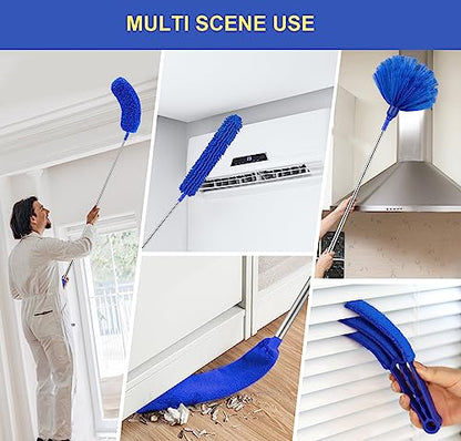 Dusters for Cleaning, Newliton Duster with Extension Pole Microfiber Ceiling Fan Cobweb Duster, Long Duster for High Ceilings Wall Refrigerator Appliance Baseboard Home Furniture Blinds - color: Blue