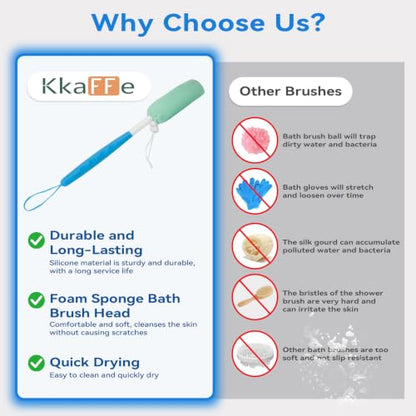 Back Scrubber for Shower，Mesh Sponge Body Shower Brush with Long Handle for Use in Shower Back Scrubber,Back Scrub for Exfoliating Body Scrubber or Shower Brush (Green and Green) - size: Green+Green Handle (YS0125)