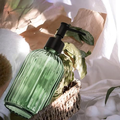 Glass Soap Dispenser with Plastic Pump, Hand Soap Dispenser for Hand Wash, Lotion Dispenser for Dishwashing Liquid, Lotion Shower Gel (Green) - color: Striped Green