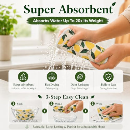 10 PCS Fruits Print Swedish Dishcloths for Kitchen 100% Biodegradable, Reusable Cellulose Sponge Cloths Ultra Absorbent, Eco Friendly Cleaning Towels Dishcloths for Washing Dishes & General Cleaning - color: 10 Pcs-fruits Print