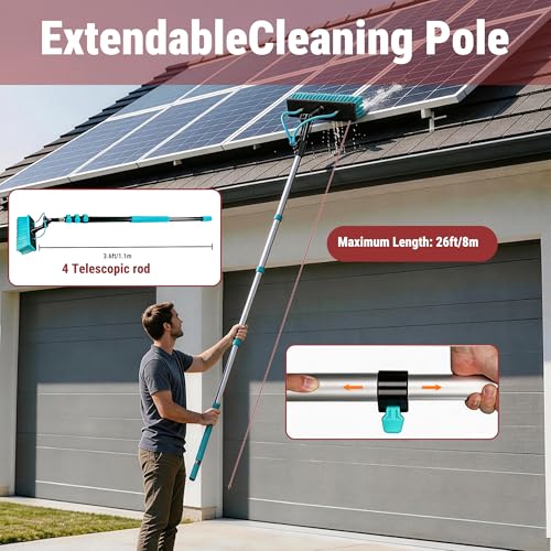 HOLDWELL 26FT Telescopic Water Fed Pole Kit, 180° Rotatable Window Cleaning Brush with Dual Water Jets & Soap Dispenser, 65.6FT Professional Grade Hose - size: 27FT