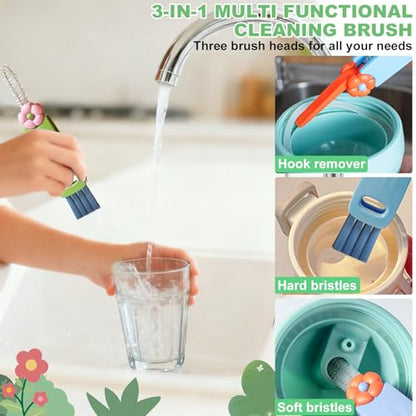 3 in 1 Cup Lid Cleaning Brush, 6 PCS Portable Water Bottle Brush, Multifunctional Bottle Cleaner Brush Set for Tight Spaces, Bottle Gaps, Tumblers, Travel Mug Caps - color: Red, Green, Blue(6pcs)