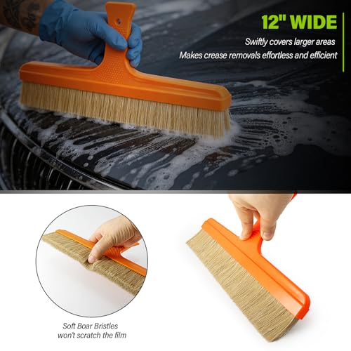 Gomake Window Tint Tool with 12 Inch Tint Brush, Long Handle Auto Bulldozer Squeegee Scrubber Paddle Squeegee Kit, Flat Glass Scraper Cleaning Tool for Car Front Windows Rear Glass