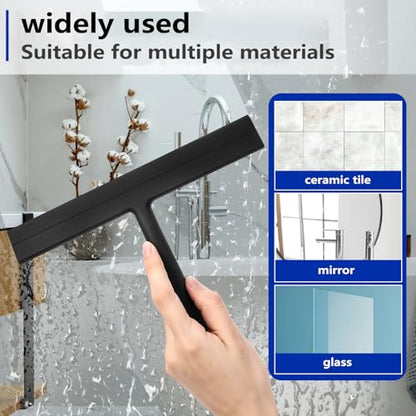 wlich Shower Squeegee for Glass Doors and Bathroom, Stainless Steel with Silicone Blade, Window and Mirror Cleaner with No-Drill Hook, Streak-Free Cleaning Tool - size: Squeegee with 1 Hooks