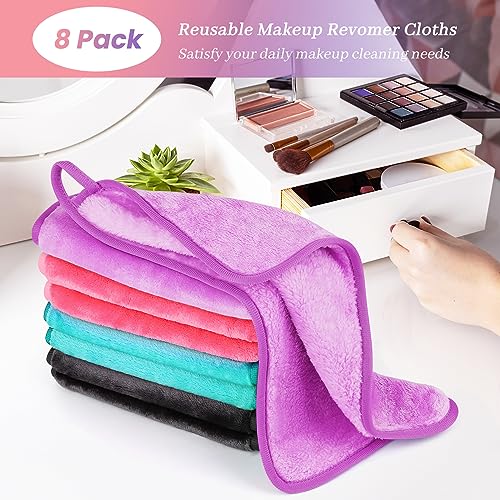 8 Pack Makeup Remover Cloth,13x7 Inch Reusable Makeup Remover Towels, Ultra Soft Microfiber Face Cloth Reusable Facial Washcloths, 4 Colors - color: Pink