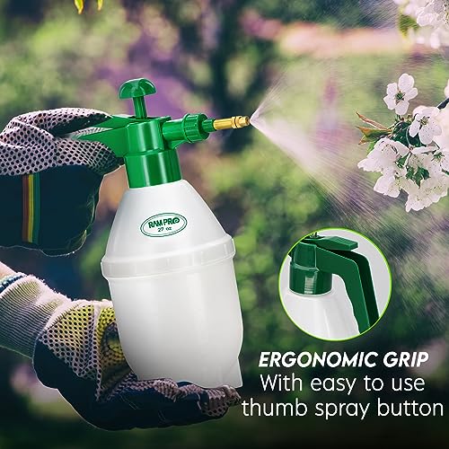 Garden Pump Sprayer, Handheld Bottle Mist Water Sprayer, Hand Pressure Home Cleaning Plant Lawn Sprayer w/ Safety Valve & Adjustable Bronze Nozzle, 1 Liter/1 QT/.26 Gallon/34 Ounces/1000 ml –By Rampro - size: 27oz