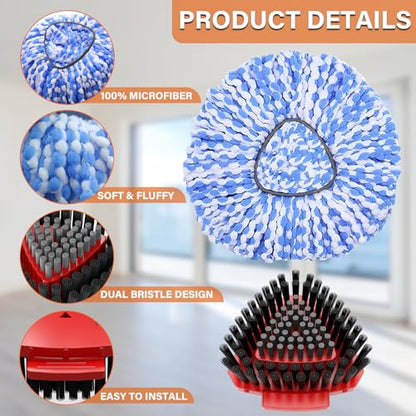 Fatmass 5 Pack Spin Mop Replacement for O Cedar RinseClean 2-Tank System,Include 4 Mop Replace Heads + 1 Upgrade Scrubber Brush, 100% Microfiber Mop Refills Deep Cleaning Machine Washable - size: Small (4 Mop Heads+1 Brush)