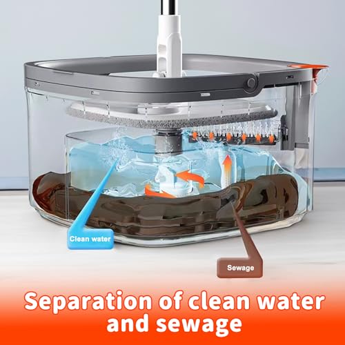 Spin Mop and Bucket Set with Self Separation Dirty and Clean Water System Self Wringing 360° Rotating Clean Mop-Head for Hardwood Tile Marble Floors (Mop Set with 6 Pads)-Grey - size: Grey Mop Set with 6 Pads