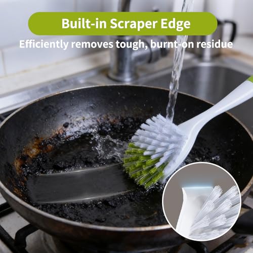 Dish Brush Scrub Brush with Handle - 3 Pack Stiff Bristles Dish Scrubber for Cleaning Dishes, Pots, Pans, Sink, Cast Iron - Hard Bristles,No Residue - color: Yellow-green, Gray, Light Blue