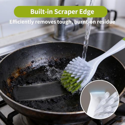 Dish Brush Scrub Brush with Handle - 3 Pack Stiff Bristles Dish Scrubber for Cleaning Dishes, Pots, Pans, Sink, Cast Iron - Hard Bristles,No Residue - color: Yellow-green, Gray, Light Blue
