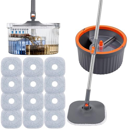 Chabatree Mop and Bucket Set，Spin Mop and Bucket Set with Separate Dirty and Clean Water，12 Replaceable Mop Pads，Deep-Cleaning Mops for Floors, Versatile Mops for Walls - size: Mop Set with 12 Pads