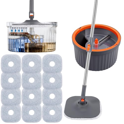 Chabatree Mop and Bucket Set，Spin Mop and Bucket Set with Separate Dirty and Clean Water，12 Replaceable Mop Pads，Deep-Cleaning Mops for Floors, Versatile Mops for Walls - size: Mop Set with 12 Pads
