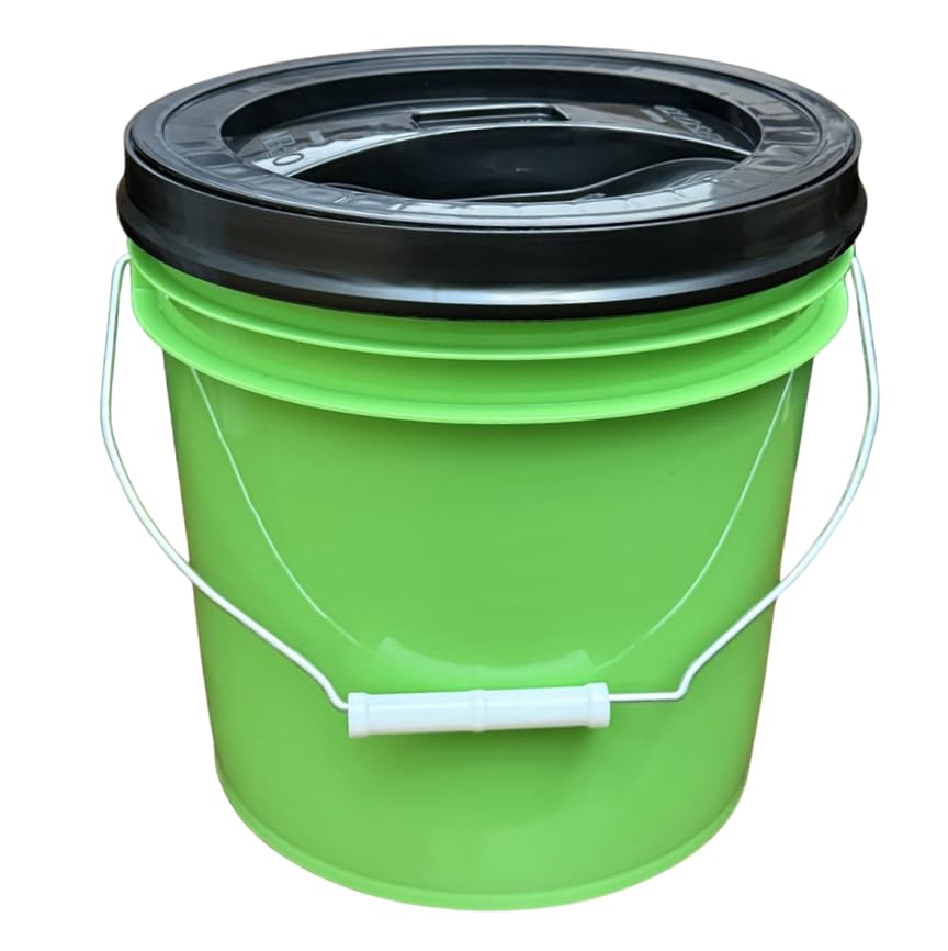 House Naturals 2 Gallon Food Grade - BPA Free Made in USA Buckets Lime Color pails with Screw On Gasket Lids (1, Lime - Black lids) - color: Lime - Black Lids