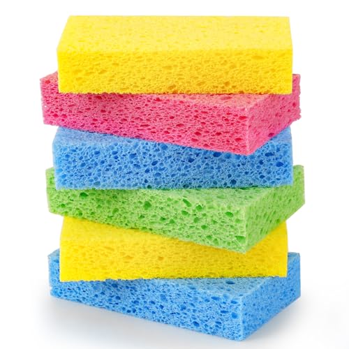 Temede Cellulose Sponges,Heavy Duty Scrub Sponges,Non-Scratch Kitchen Sponges for Dish,Colorful Compressed Dish Scrubber Sponge for Household,Cookware,Bathroom,6pcs - size: 6 Count (Pack of 1)