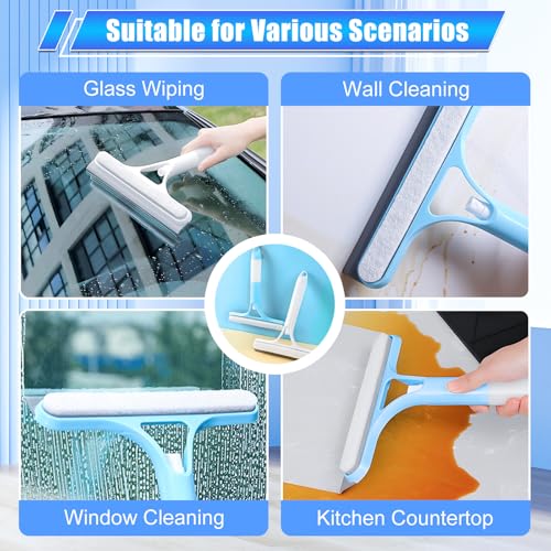 3 in 1 Window Cleaning Scraper, Cleaner Window Squeegee with Sprayer, Squeegee and Scrubber Spray Bottle Window Squeegee for Shower Glass,Mirrors,Car,Home,All-Purpose Window Cleaner Tool (Blue+White) - color: Blue+white