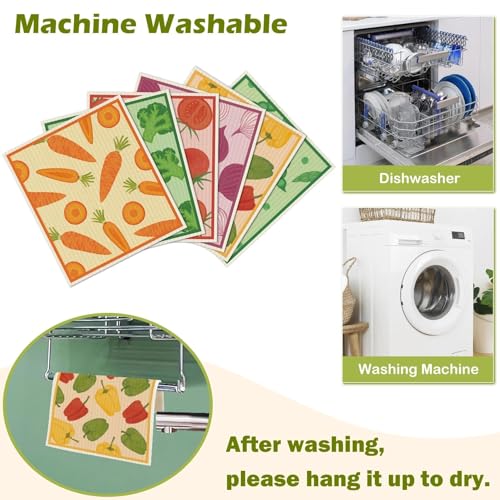 6 Packs Swedish Paper Cloths for Kitchen, Reusable Paper Towels Washable Dish Rags, Highly Absorbent Kitchen Towels Quick Drying Swedish Sponge Cleaning Dish Cloths (Vegetables) - color: Vegetables
